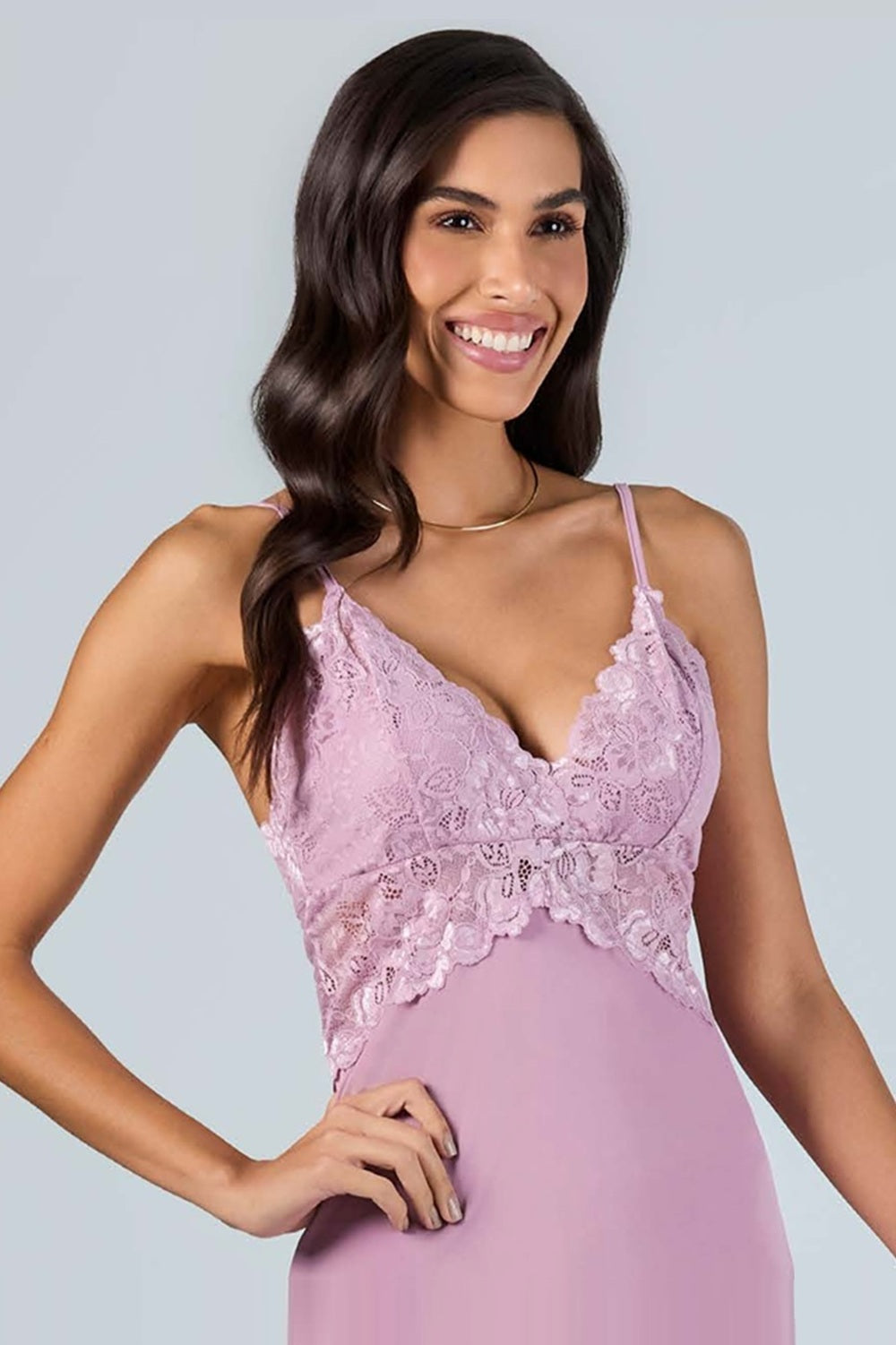 Camisola Feminina Lisa Renda Bojo e Costas Roxo Mauve  – Elegância e Sensualidade | Liliti
