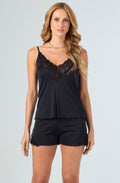 Short Doll Liso com Detalhe em Renda em V Preto – Pijama Feminino Elegante | Liliti