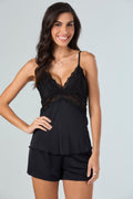 Pijama Baby Doll Liso com Renda, Bojo e Costas Preto – Elegância e Sensualidade | Liliti