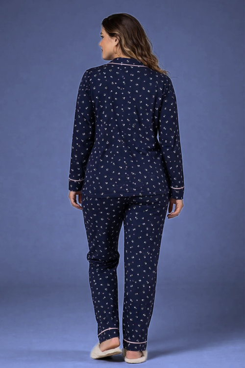 Pijama Americano Feminino Longo 100% Algodão – Conjunto Confortável com Botões