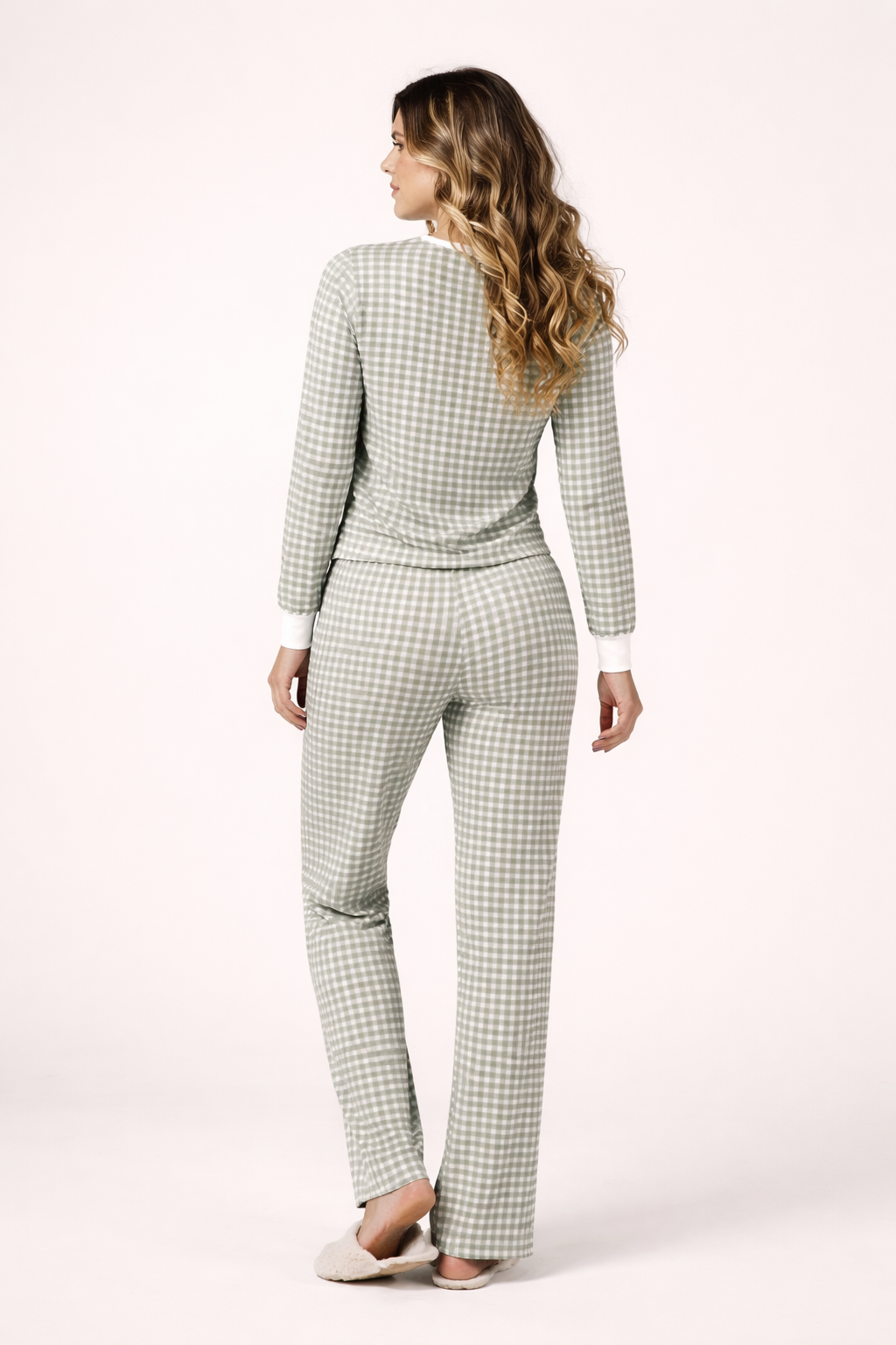 Pijama Feminino Longo Xadrez Verde Confortável Premium