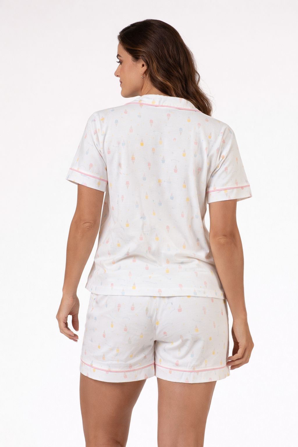 Pijama Americano Curto Feminino 100% Algodão – Conjunto Confortável com Botões e Short Estampado