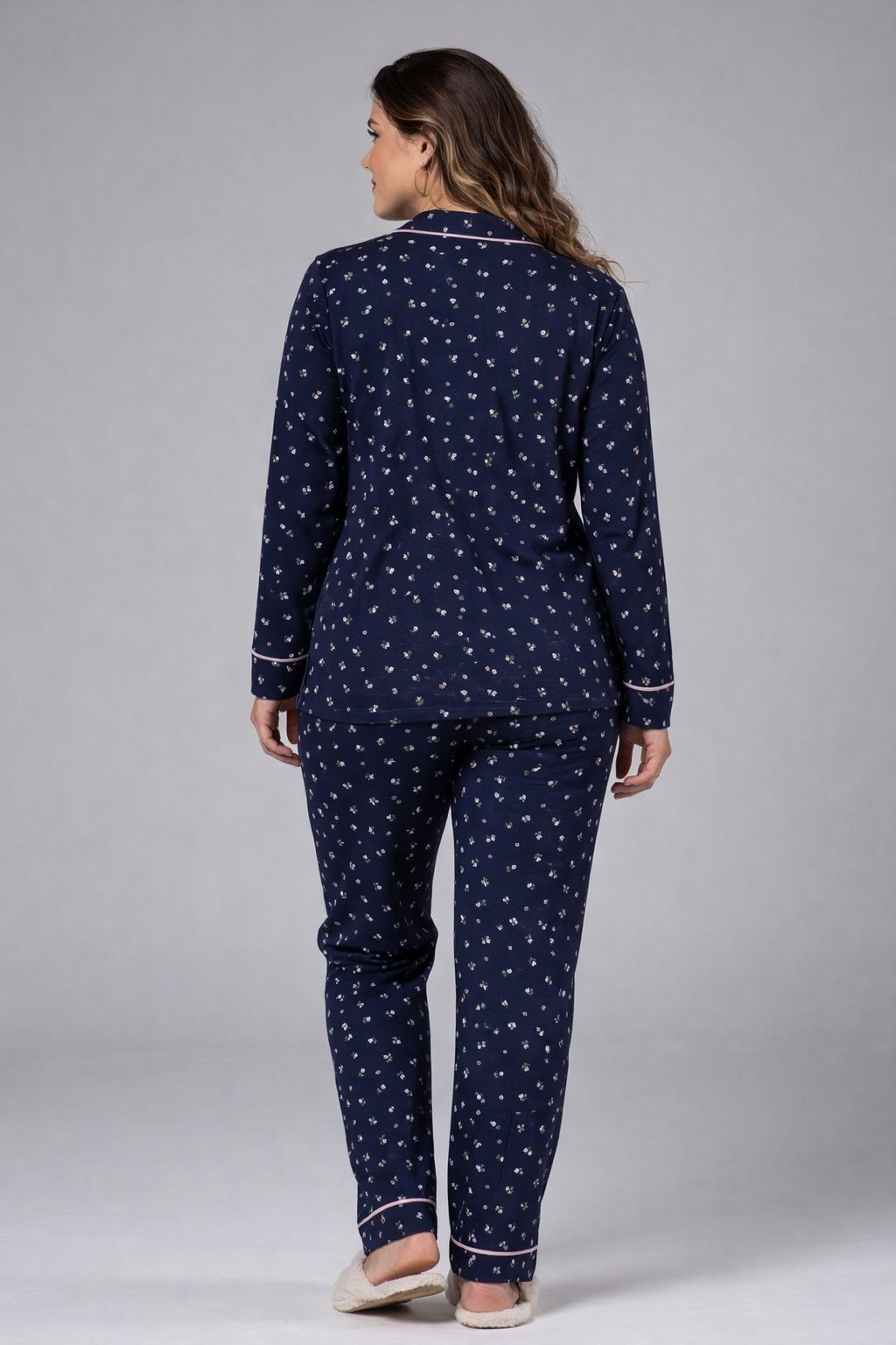 Pijama Americano Feminino Longo 100% Algodão – Conjunto Confortável com Botões