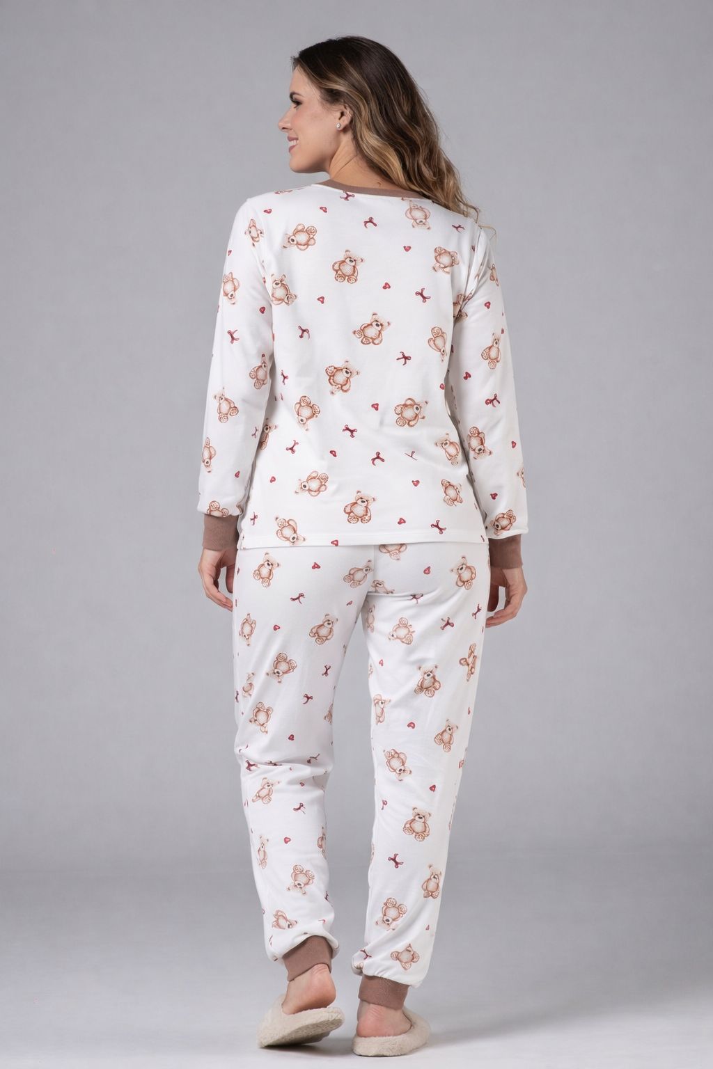 Pijama Feminino Longo Flanelado Moletinho Estampado Ursinhos – Conjunto Inverno Confortável
