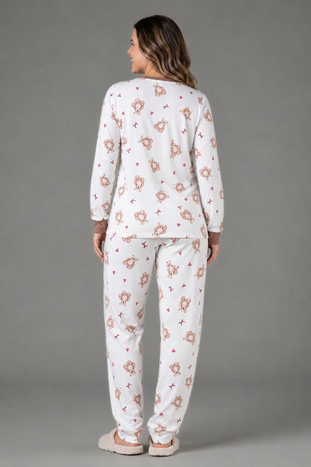Pijama Feminino Longo Flanelado Moletinho Estampado Ursinhos – Conjunto Inverno Confortável