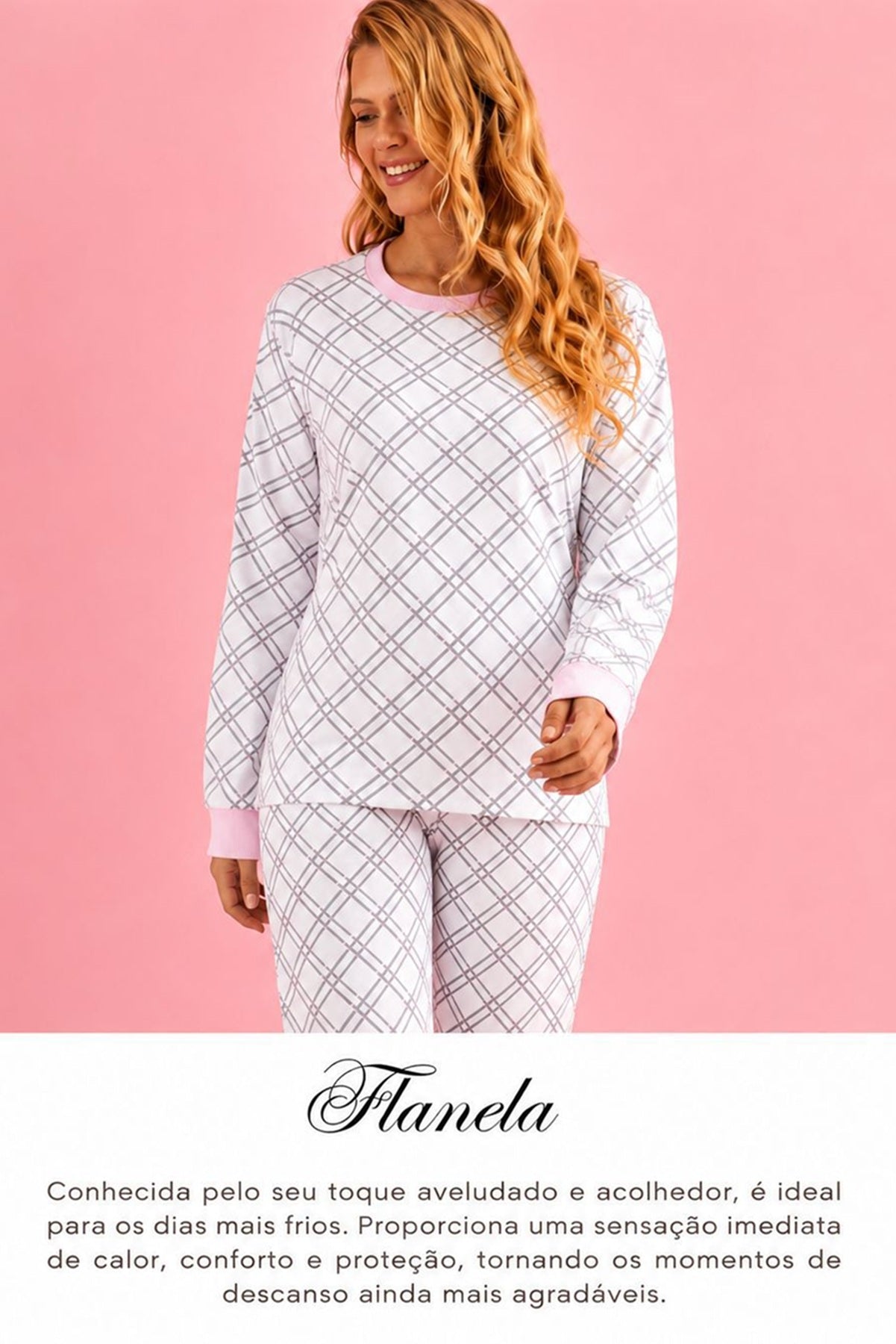 Pijama Feminino Longo Flanelado Moletinho Xadrez– Conjunto Inverno Confortável