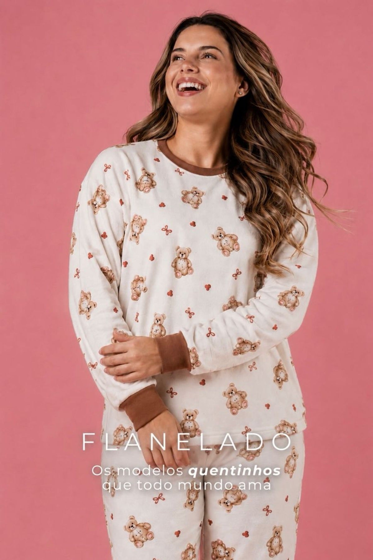 Pijama Feminino Longo Flanelado Moletinho Estampado Ursinhos – Conjunto Inverno Confortável