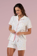 Pijama Americano Curto Feminino 100% Algodão – Conjunto Confortável com Botões e Short Estampado