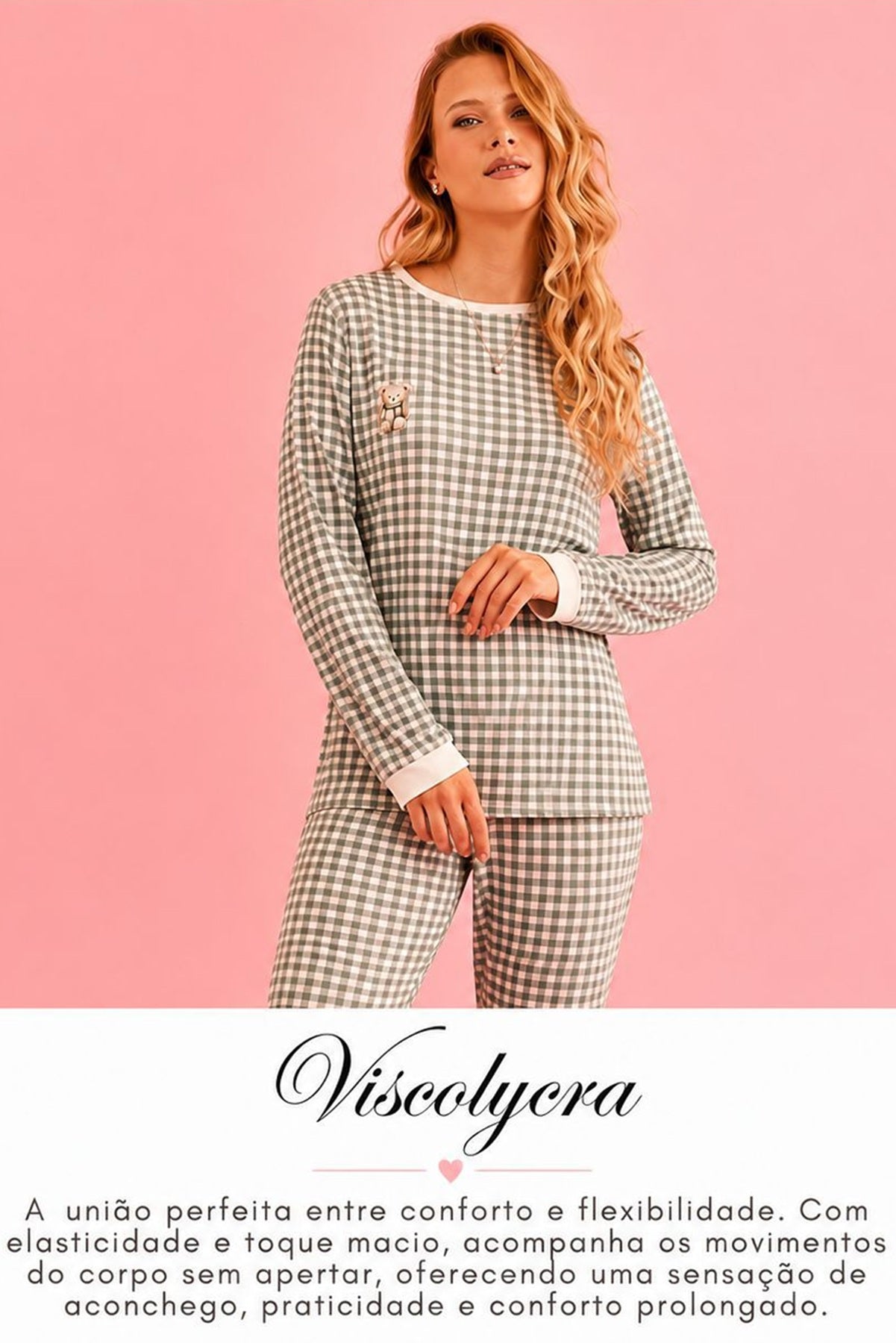 Pijama Feminino Longo Xadrez Verde Confortável Premium